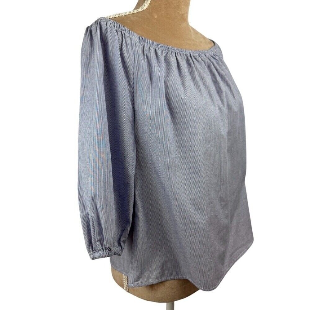 Maeve Womens XS Top Blue White Cotton Chambray Off Shoulder Preppy‎ Spring NWT - Picture 9 of 16